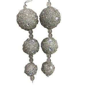 Silver Glitter Ball Drop Ornaments 2 Assorted Plastic  Acrylic 8 inches high